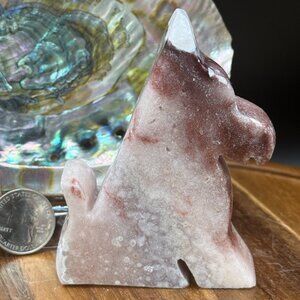 Pink Amethyst Agate Dog Carving Crystal Natural 209g Nature Animals Imperfect